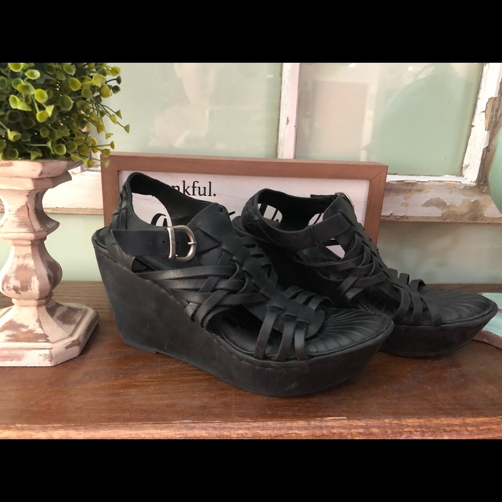 Women’s Born Black strappy leather wedges